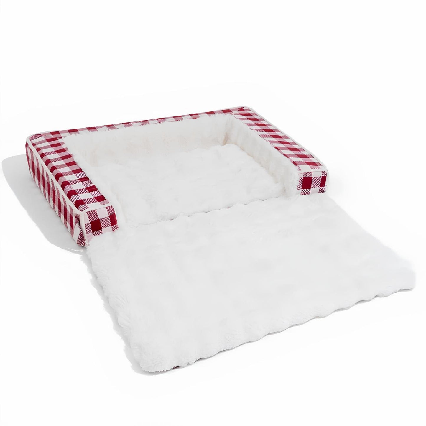 ergonomisches-beruhigungs-hundebett-waschbar-klassisch-karo-rot-mittel-für-hunde-happyhunde