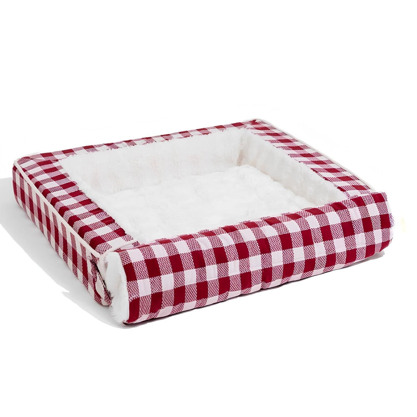 ergonomisches-beruhigungs-hundebett-waschbar-klassisch-karo-rot-mittel-für-hunde-happyhunde