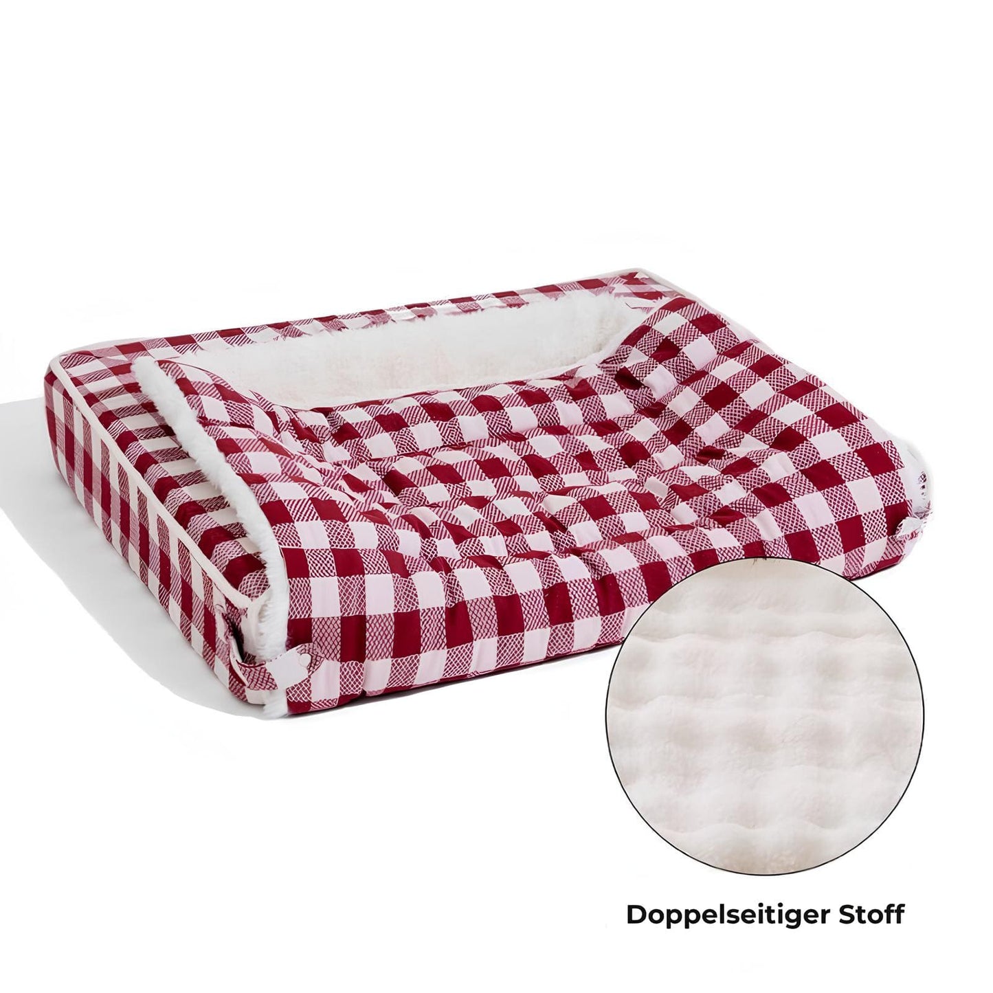ergonomisches-beruhigungs-hundebett-waschbar-klassisch-karo-rot-mittel-für-hunde-happyhunde