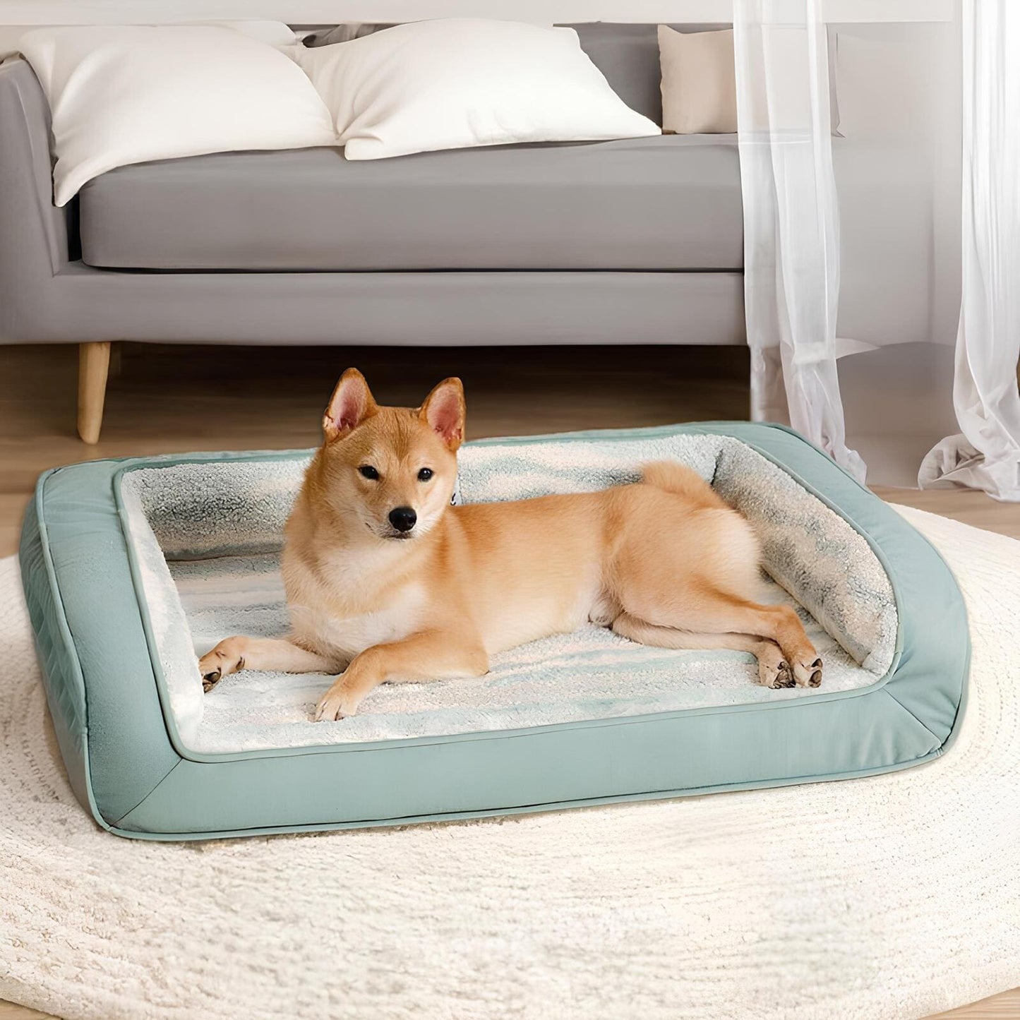 modernes-hundebett-orthopädisches-hundesofa-kunstlammfell-komfort-stil-happyhunde