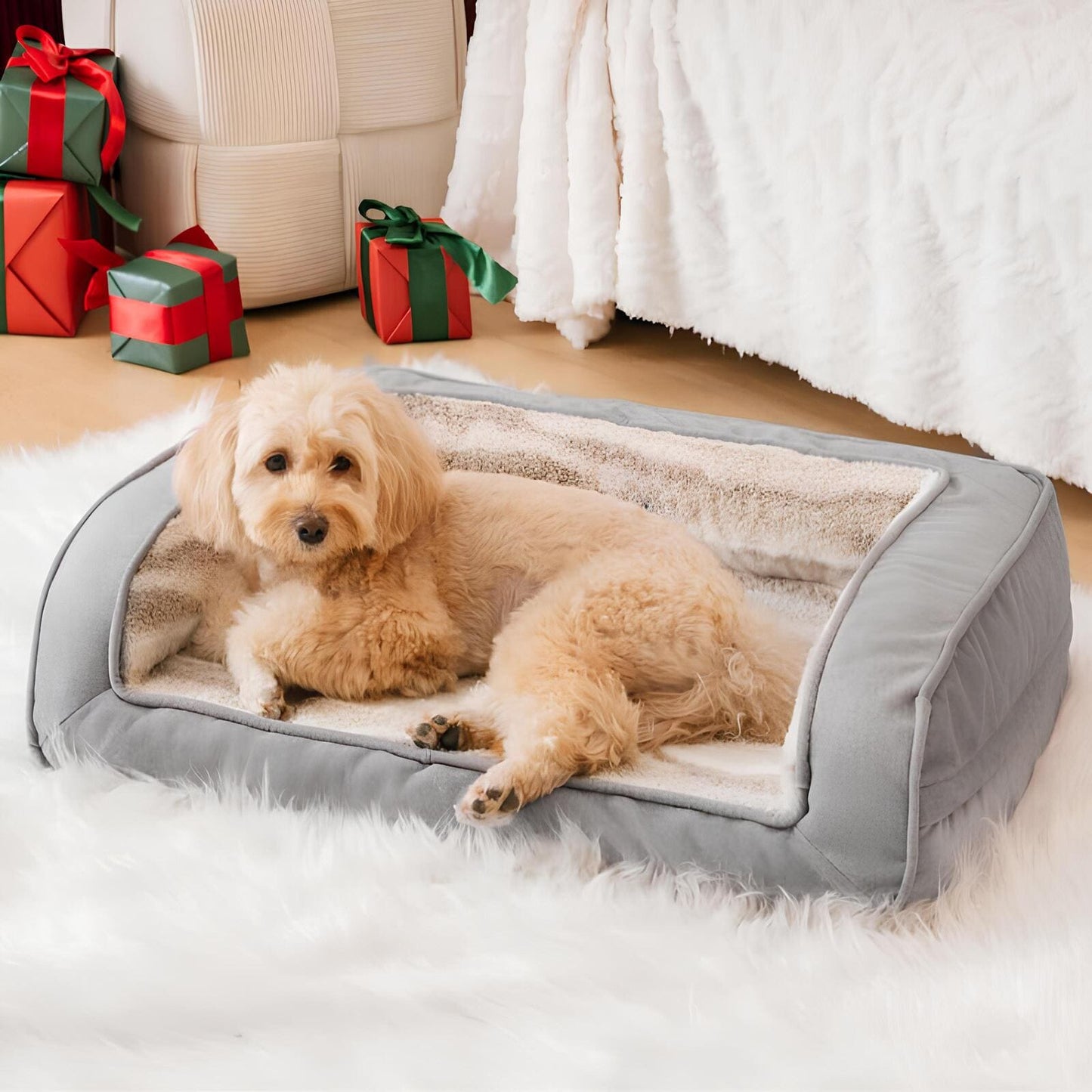 modernes-hundebett-orthopädisches-hundesofa-kunstlammfell-komfort-stil-happyhunde