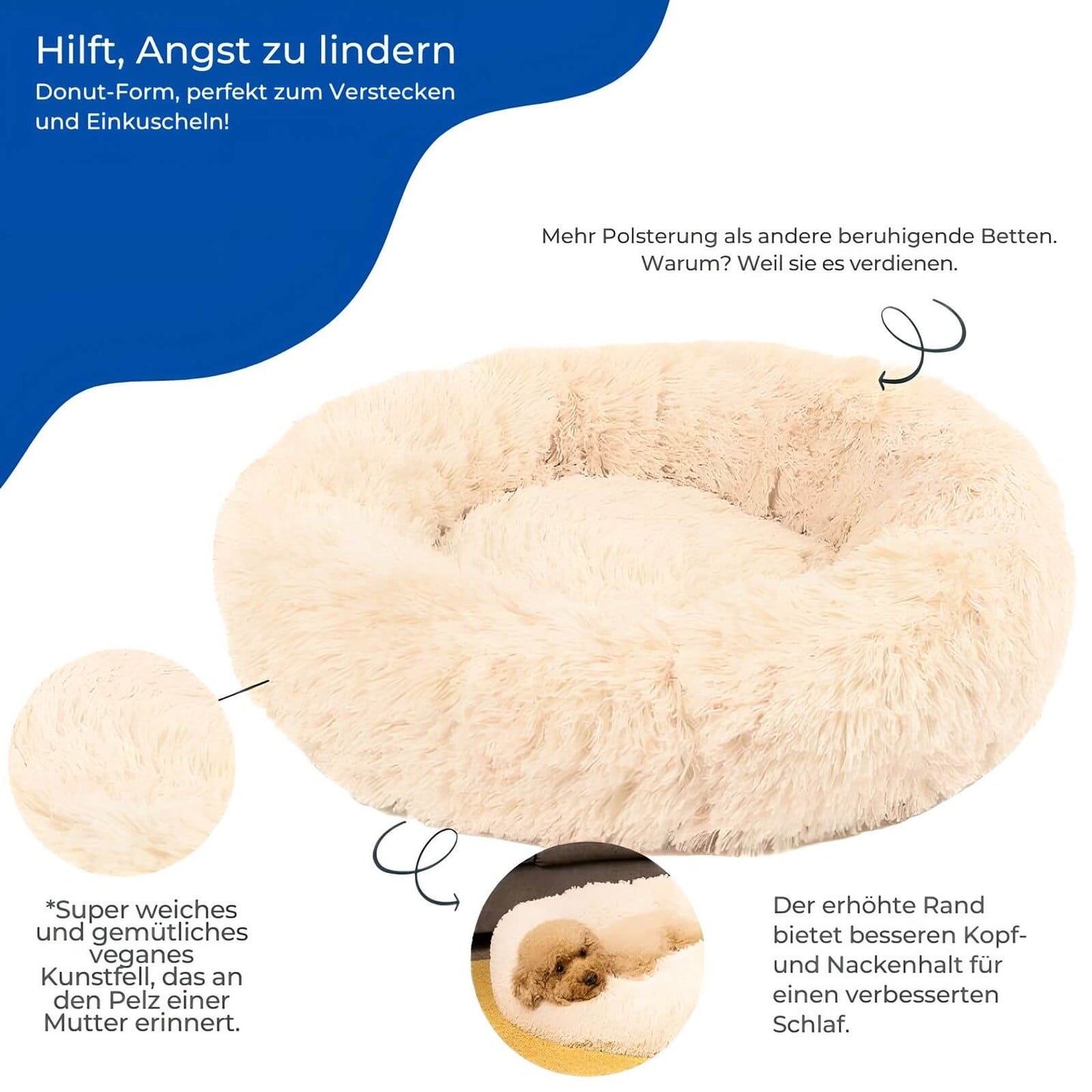 Beruhigendes Hundebett - Weiches, rundes Kuschelbett