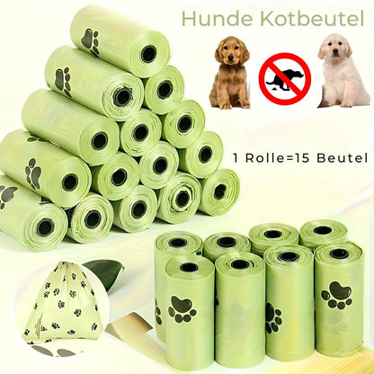 Hundekotbeutel - Biologisch abbaubare, geruchsdichte Hundekotbeutel, 15 Beutel pro Rolle