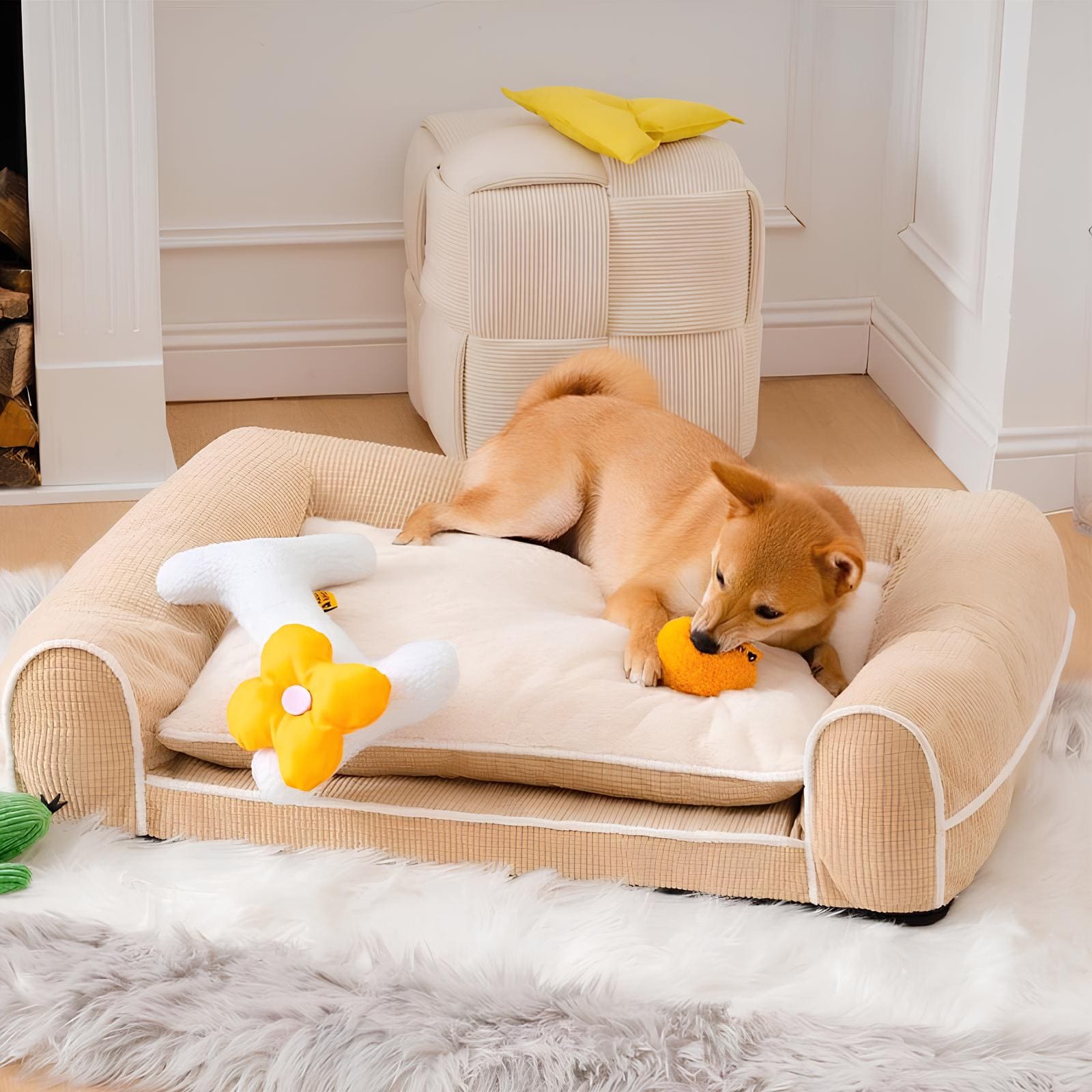 flanell-deluxe-orthopaedisches-hundebett-memory-schaum-komfort-joint-support-HappyHunde