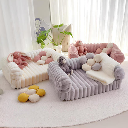 fluffbett-orthopaedisches-hundebett-flauschig-creme-grau-rosa-happyhunde