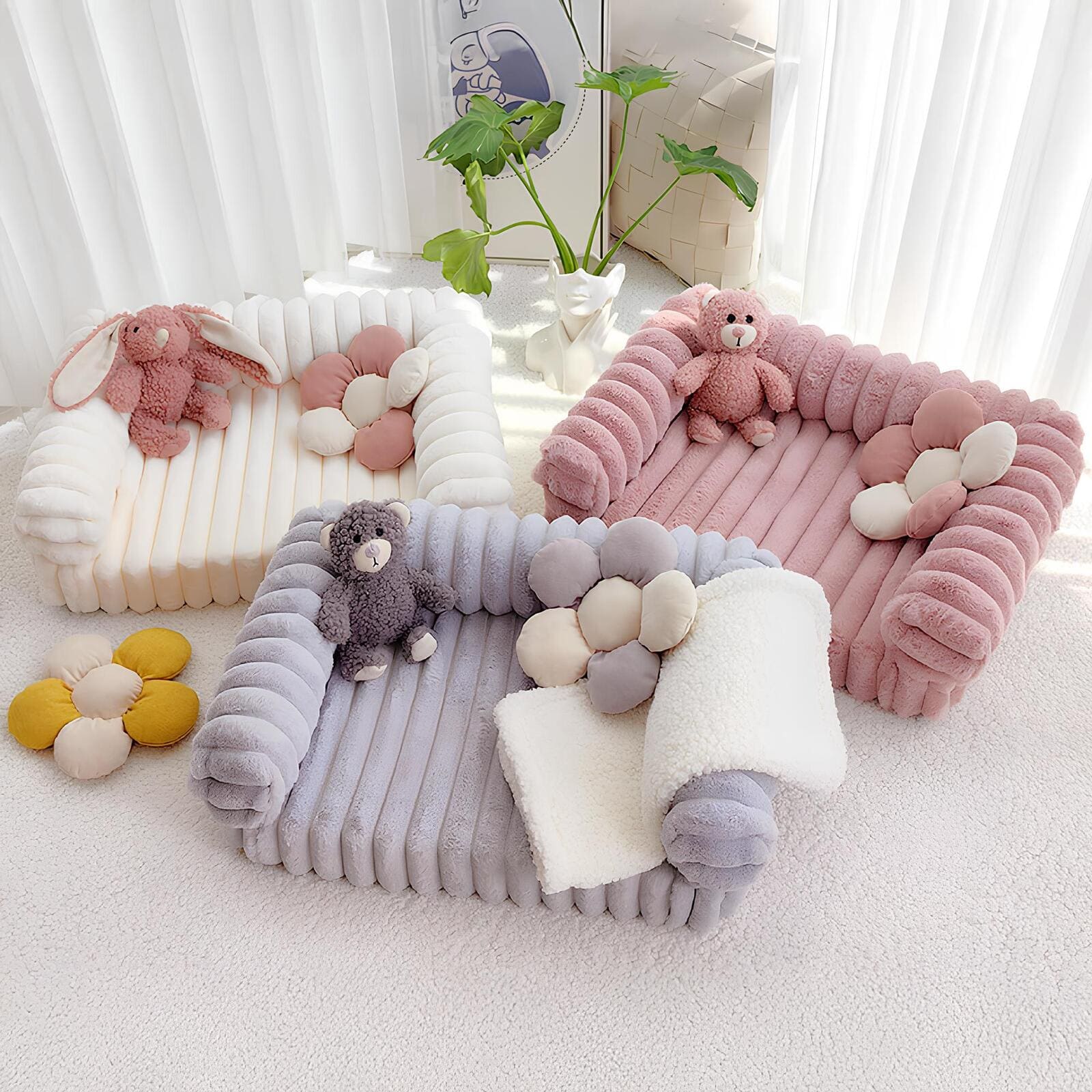 fluffbett-orthopaedisches-hundebett-flauschig-creme-grau-rosa-happyhunde