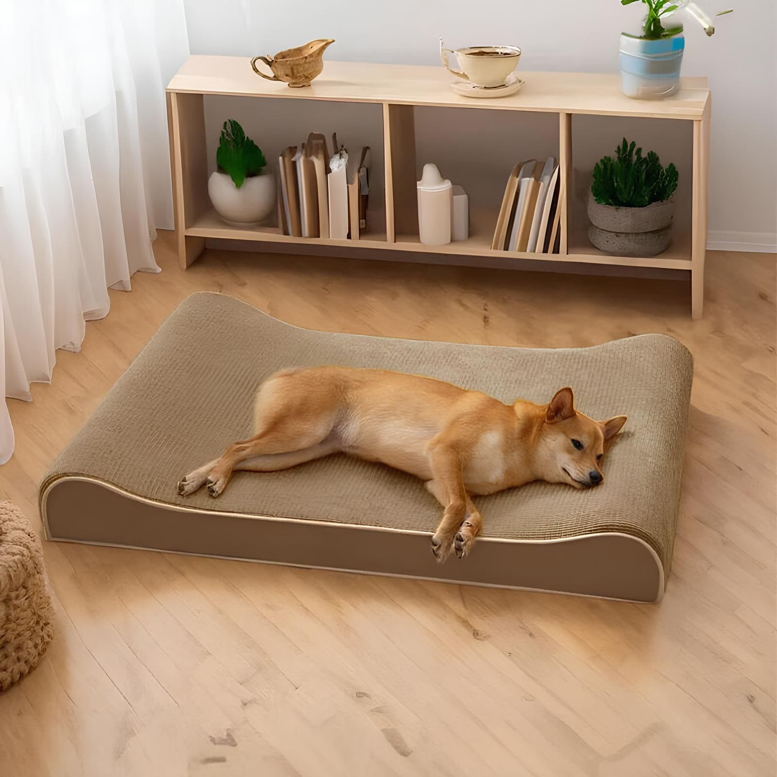 luxuriöser-hunde-lounge-sessel-orthopädisches-hundebett-memory-schaum-graubeige-happyhunde