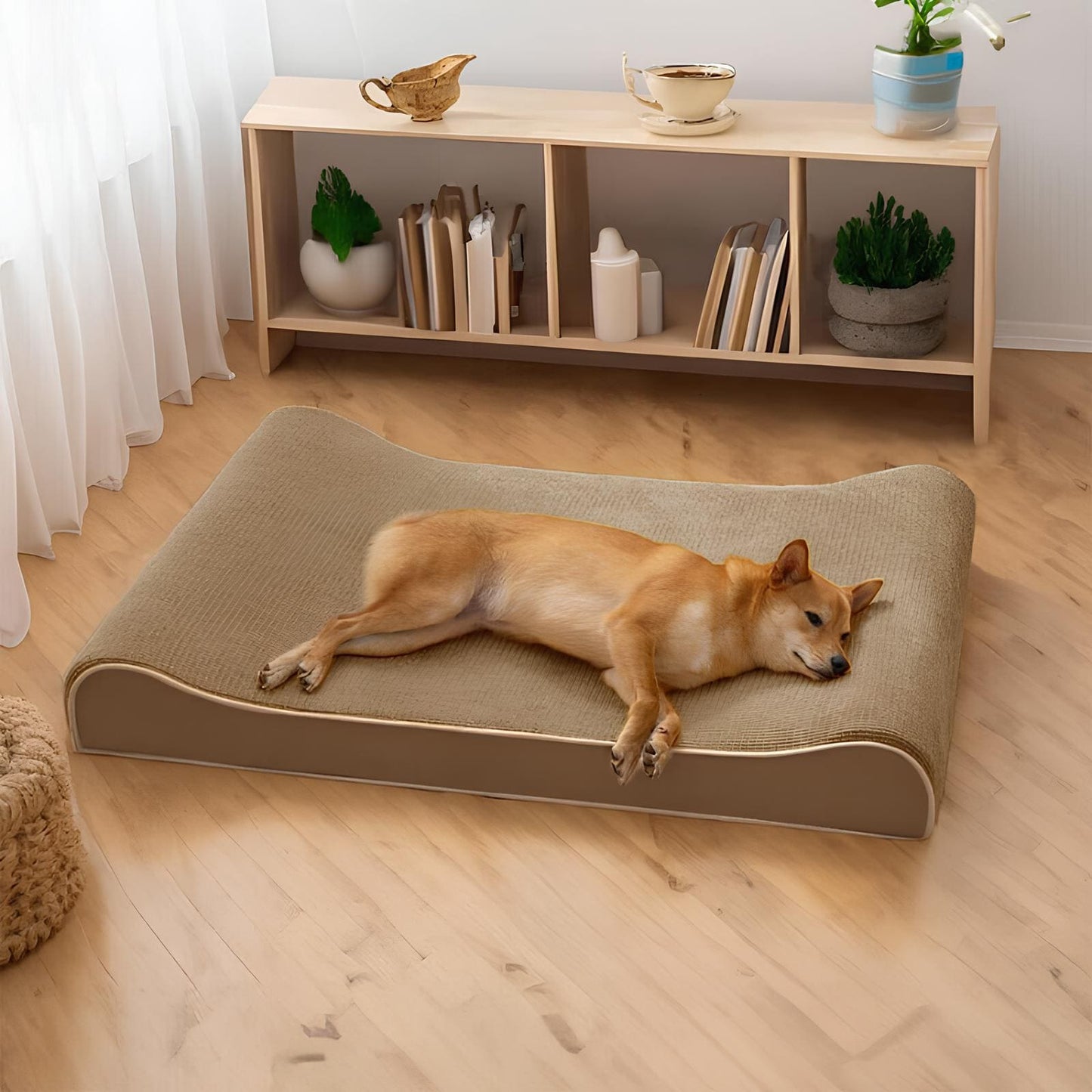 luxuriöser-hunde-lounge-sessel-orthopädisches-hundebett-memory-schaum-graubeige-happyhunde