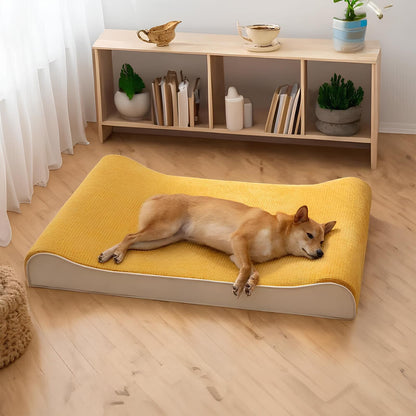 luxuriöser-hunde-lounge-sessel-orthopädisches-hundebett-memory-schaum-graubeige-happyhunde