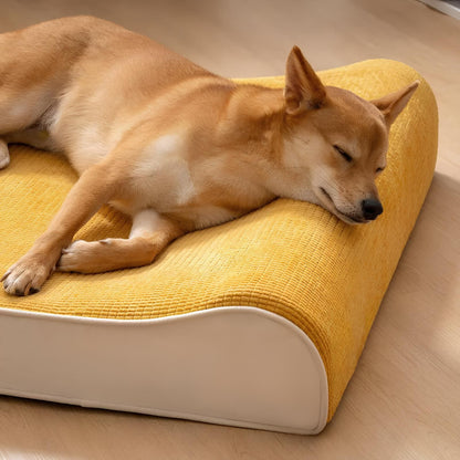 luxuriöser-hunde-lounge-sessel-orthopädisches-hundebett-memory-schaum-graubeige-happyhunde