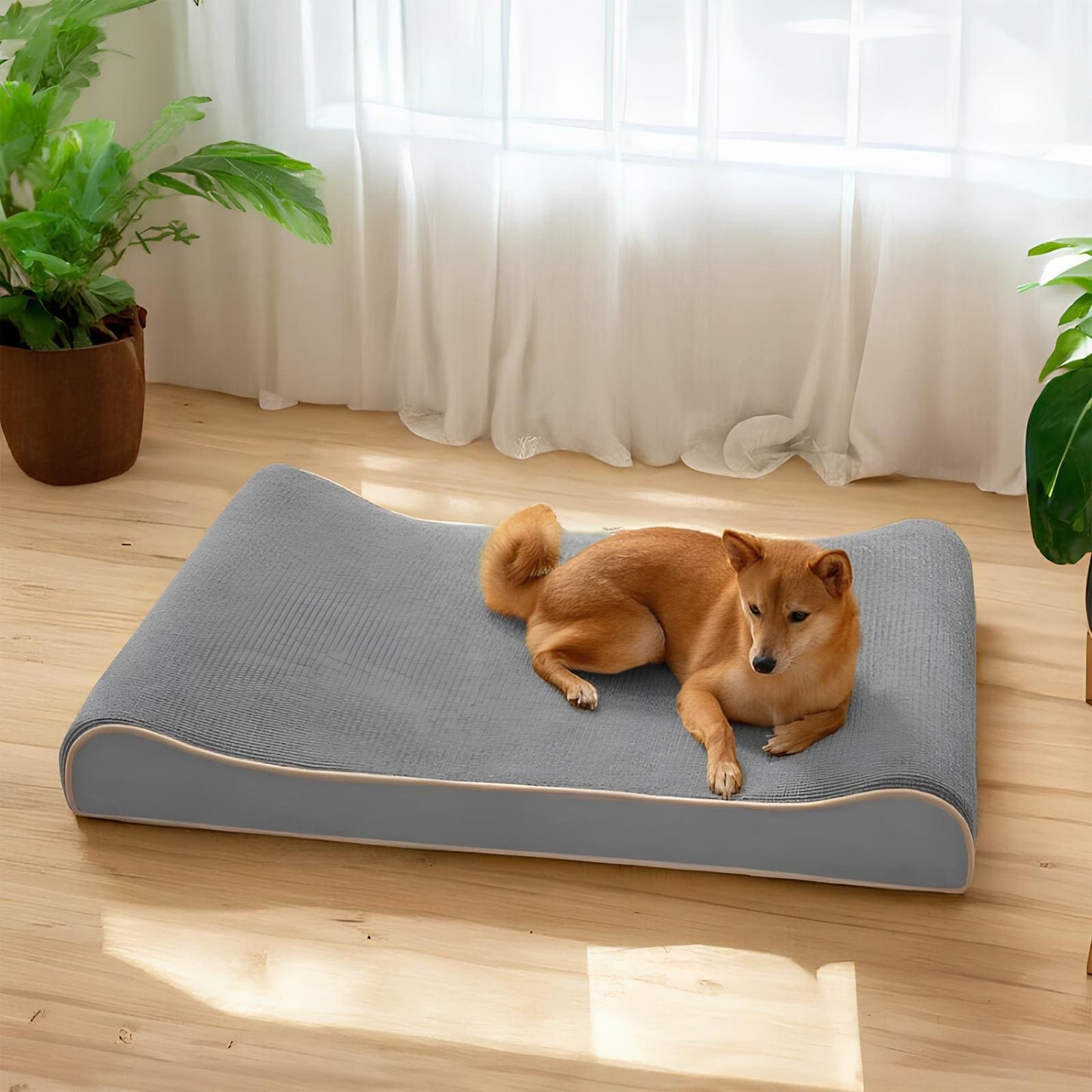 luxuriöser-hunde-lounge-sessel-orthopädisches-hundebett-memory-schaum-graubeige-happyhunde