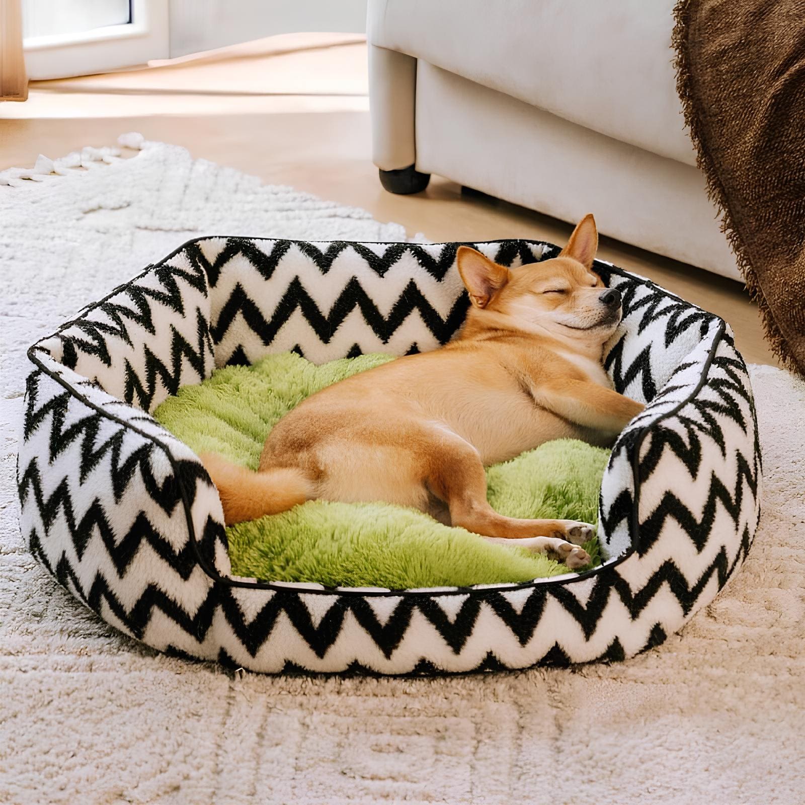 plüsch-hundebett-chevron-stil-komfort-kuschelig-waschbar-geborgenheit-happyhunde