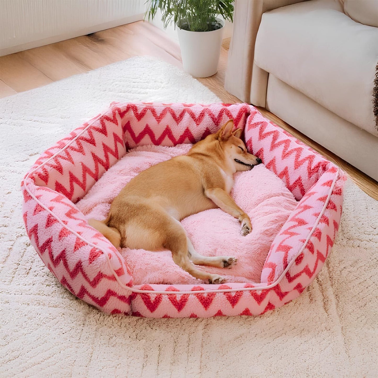 plüsch-hundebett-chevron-stil-komfort-kuschelig-waschbar-geborgenheit-happyhunde