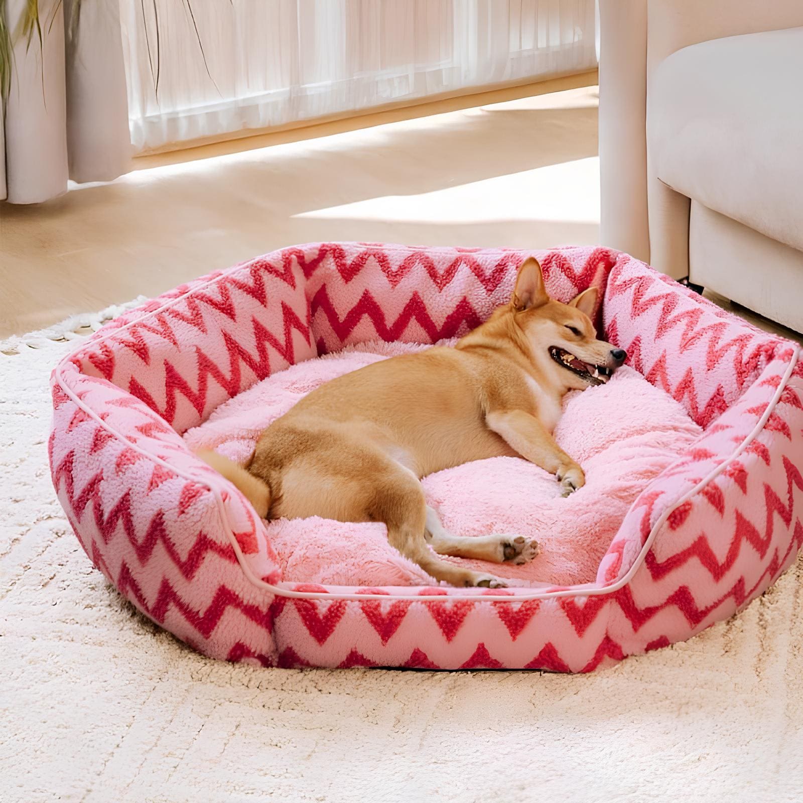 plüsch-hundebett-chevron-stil-komfort-kuschelig-waschbar-geborgenheit-happyhunde