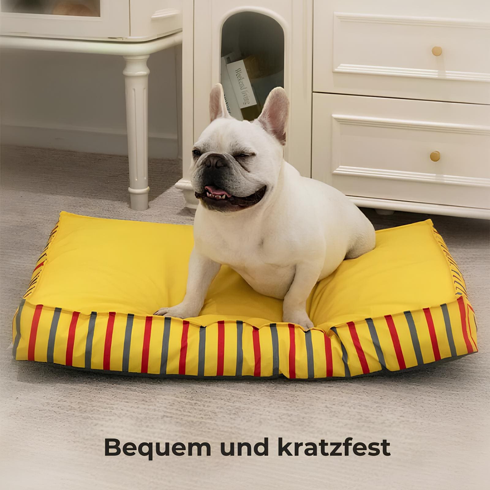 streifen-kuehlbett-wasserdicht-hundebett-komfort-kuehlend-blau-gelb-happyhunde