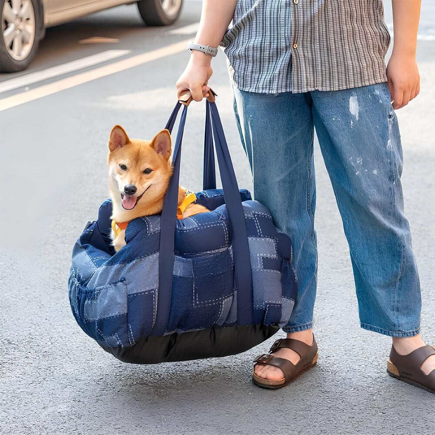 travelhunde-hundesitz-reisebett-vintage-denim-patchwork-auto-komfort-HappyHunde