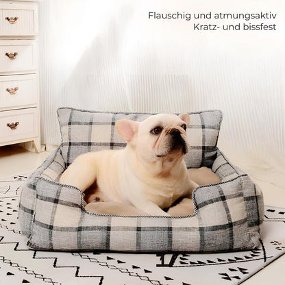 vintage-karo-hundesofa-mit-waschbarer-decke-kissen-gemutlich-pflegeleicht-happyhunde